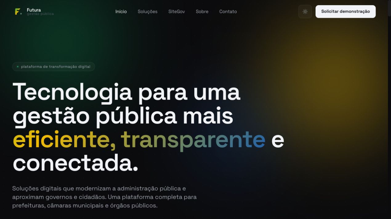 Portal do cidadão do Futura Site Gov: home com busca de serviços municipais
